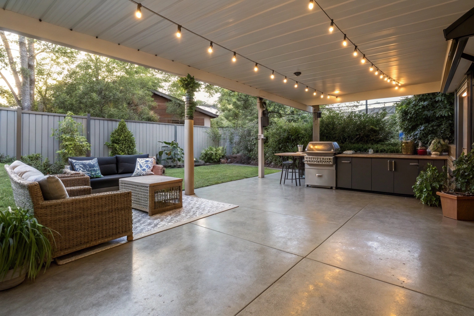 Polished concrete patio alfresco entertainment area Canberra