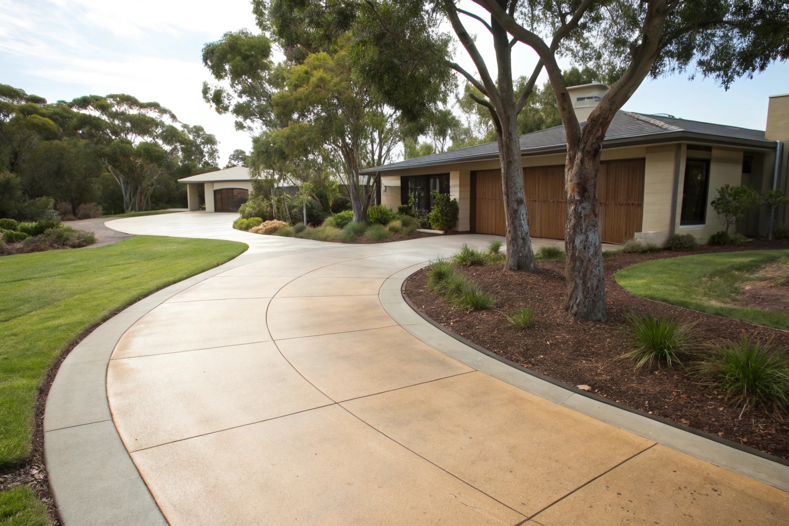 Coloured concrete driveway Canberra residential property