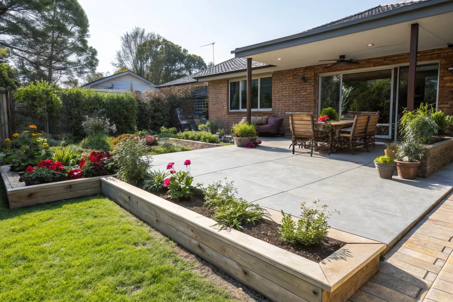 Concrete slab patio for Canberra home outdoor entertaining area